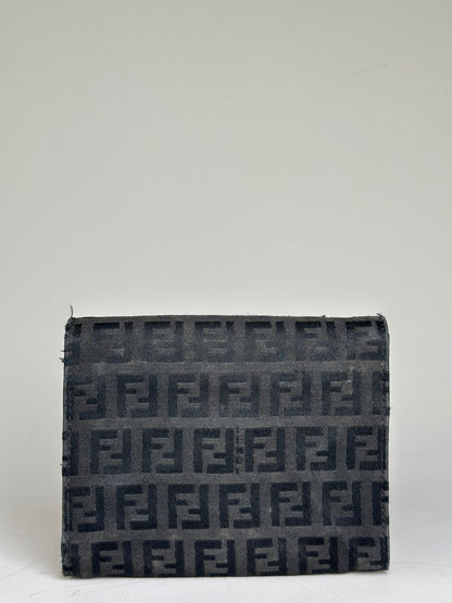 Vintage Fendi FF Monogram Canvas Wallet Black Silver