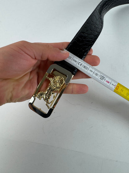 Vintage Crocodile emblossed Leather belt Black