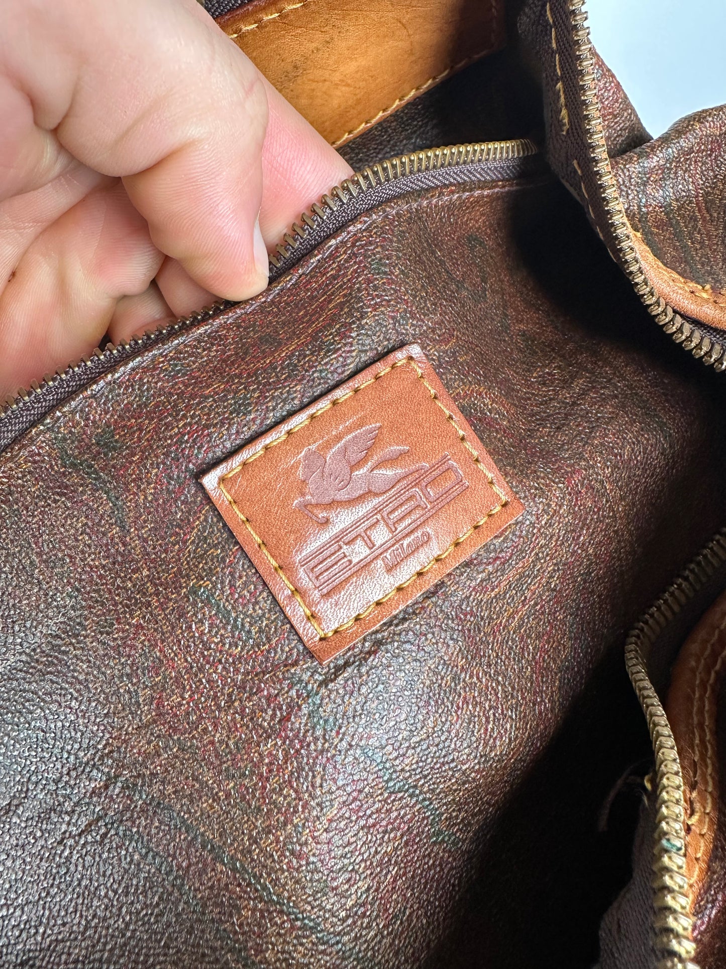 Vintage Etro Paisley Leather 2Way Duffel Bag
