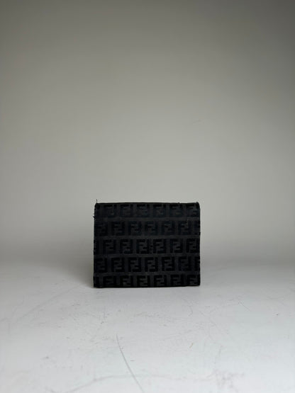 Vintage Fendi FF Monogram Canvas Wallet Black Silver