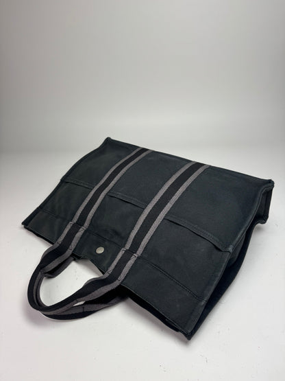 Vintage Hermes Canvas Tote Bag Black Grey