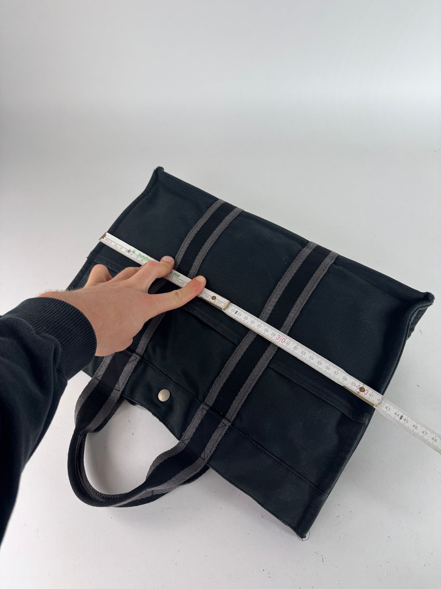 Vintage Hermes Canvas Tote Bag Black Grey