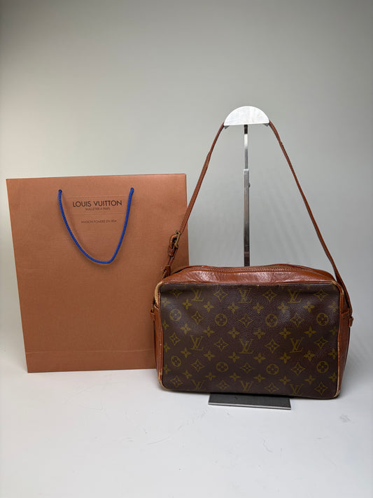 Vintage Louis Vuitton Monogram Canvas Crossbody Bag Brown Gold