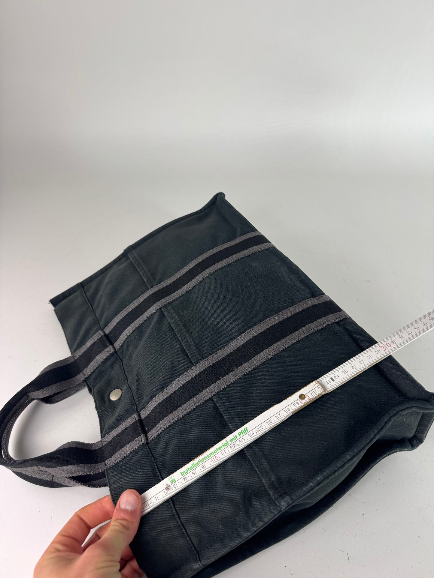 Vintage Hermes Canvas Tote Bag Black Grey