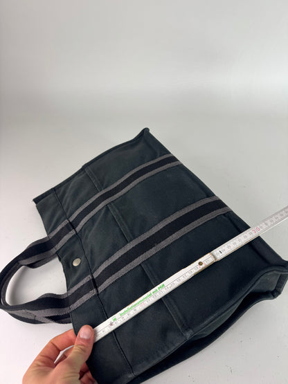 Vintage Hermes Canvas Tote Bag Black Grey