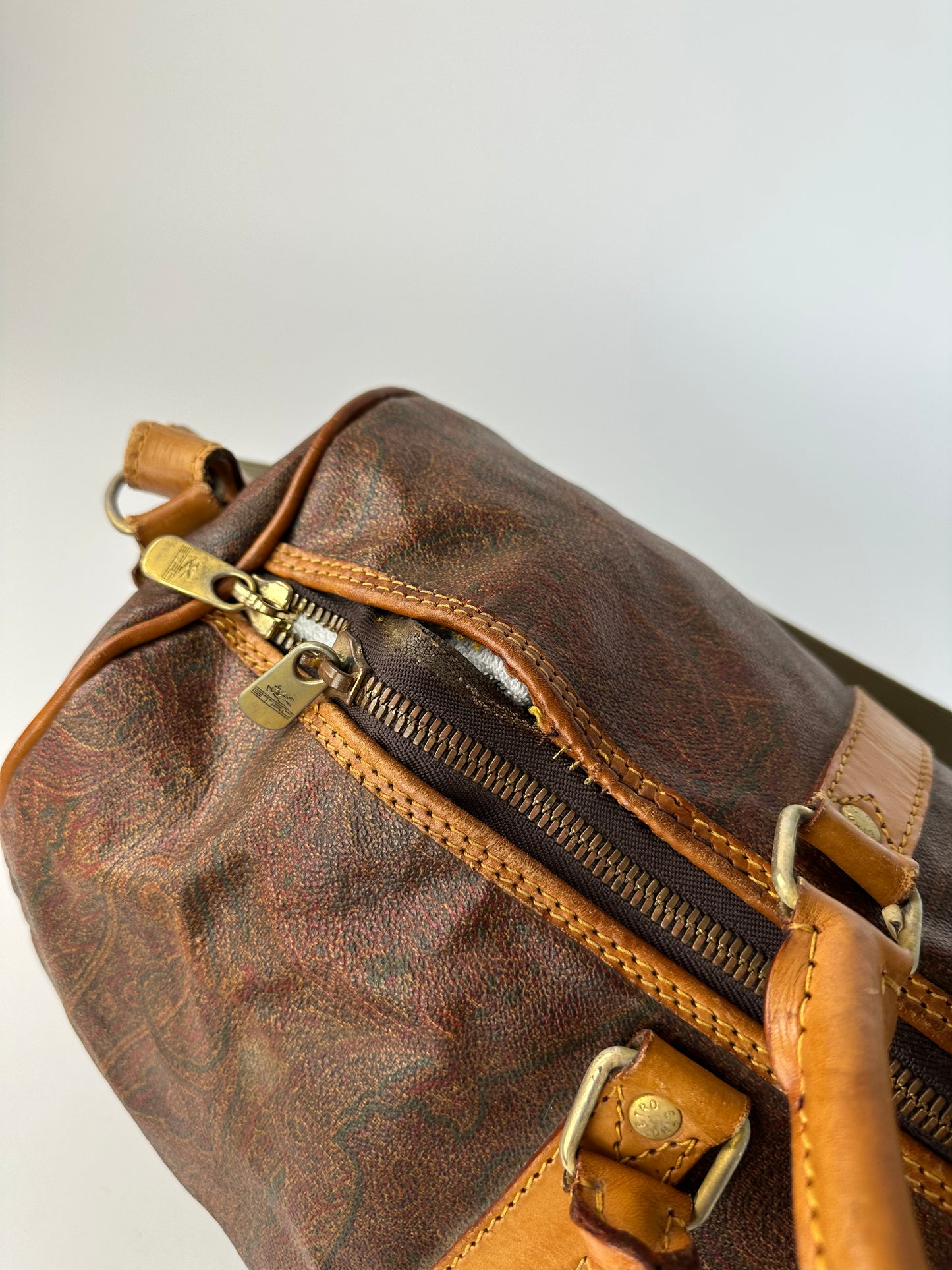 Vintage Etro Paisley Leather 2Way Duffel Bag