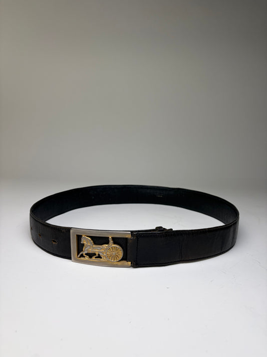 Vintage Celine Leather Belt Black Gold Buckle