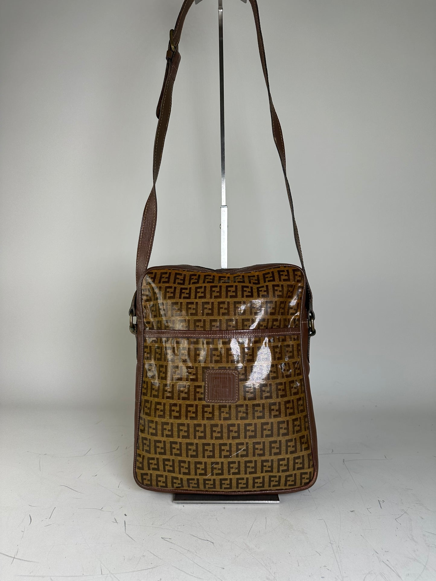 Vintage Fendi FF Monogram Canvas Shoulder Bag Brown Tan