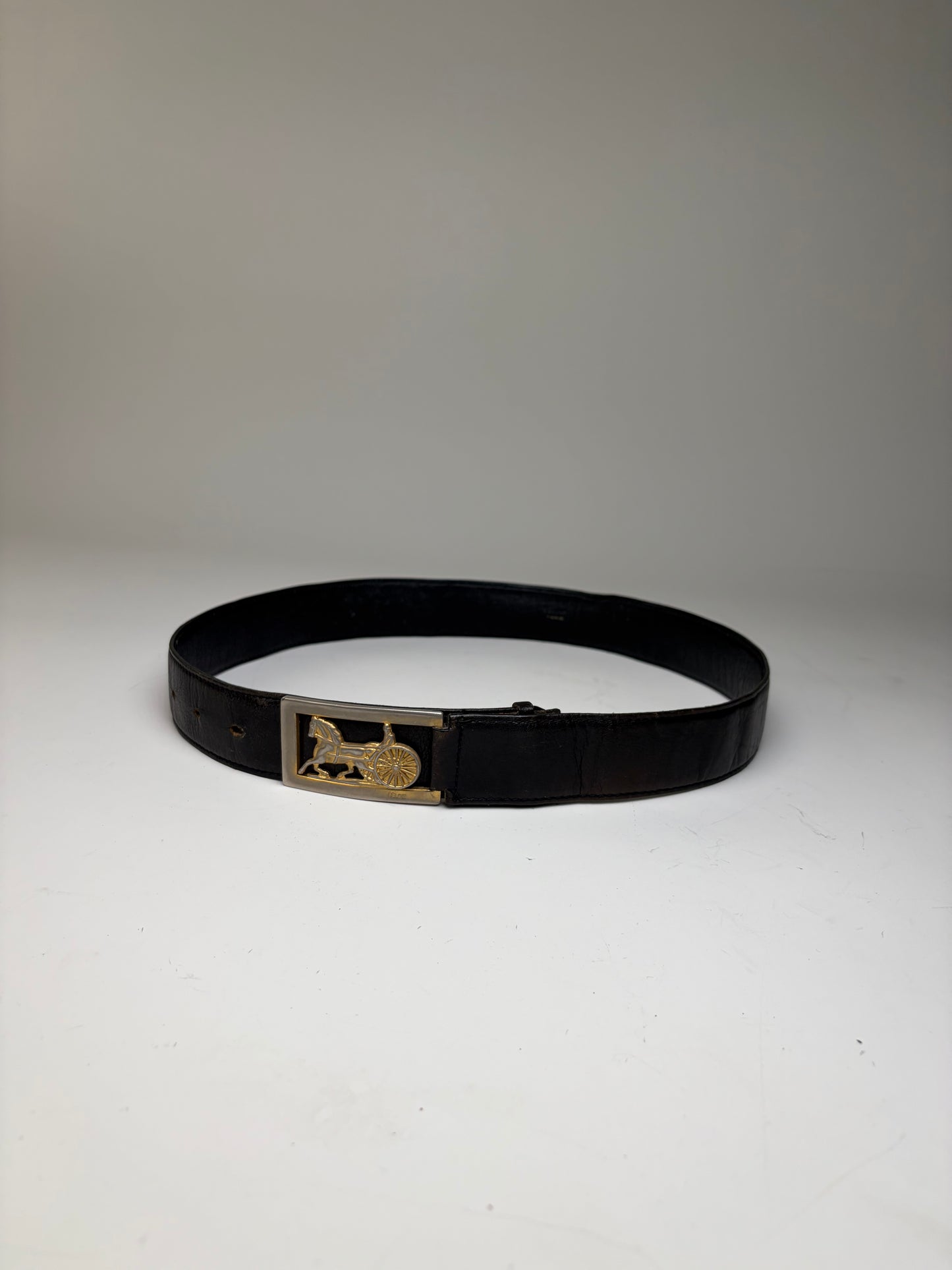 Vintage Celine Leather Belt Black Gold Buckle