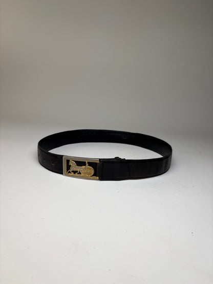 Vintage Celine Leather Belt Black Gold Buckle