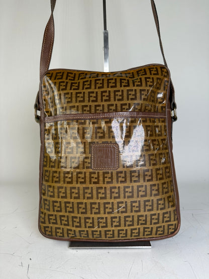 Vintage Fendi FF Monogram Canvas Shoulder Bag Brown Tan
