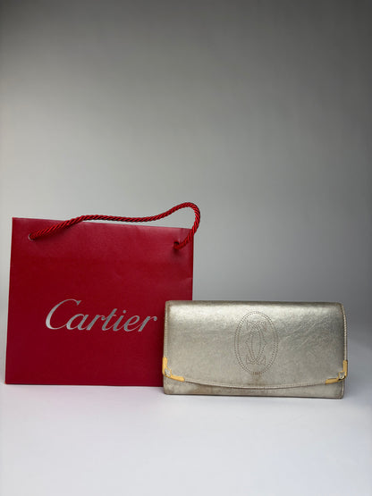 Vintage Cartier Metallic Leather Bifold Wallet Late 1990s Silver Gold