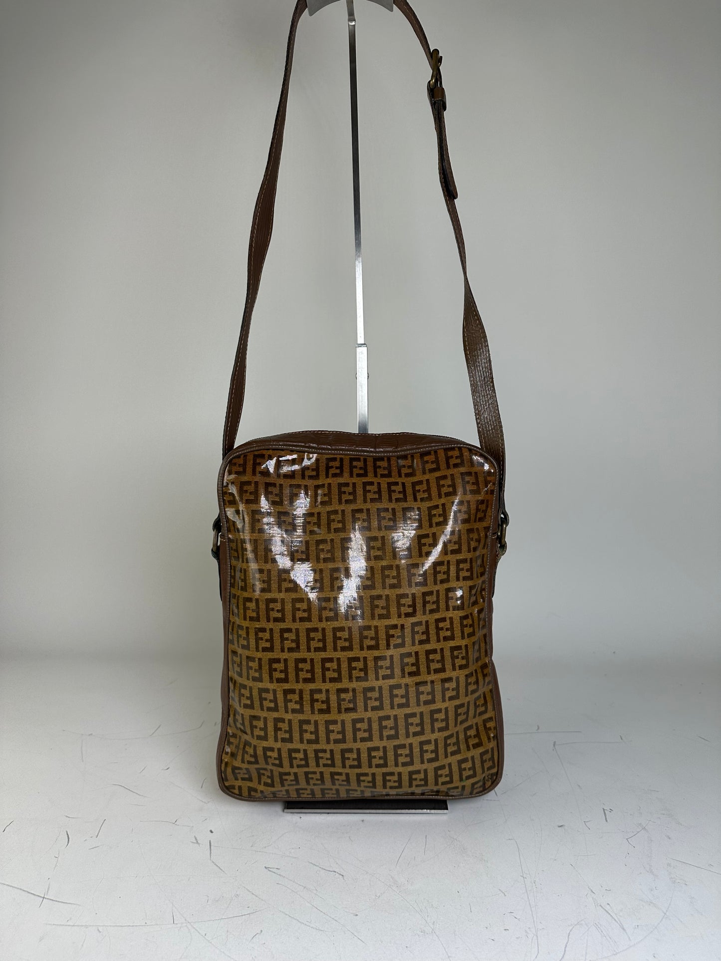 Vintage Fendi FF Monogram Canvas Shoulder Bag Brown Tan