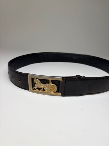 Vintage Celine Leather Belt Black Gold Buckle