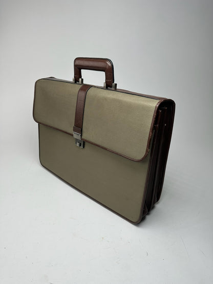 Serviette vintage en cuir et toile Givenchy marron kaki