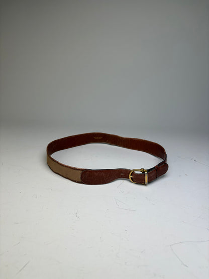 Vintage Celine Leather Belt Gold Buckle Brown Beige