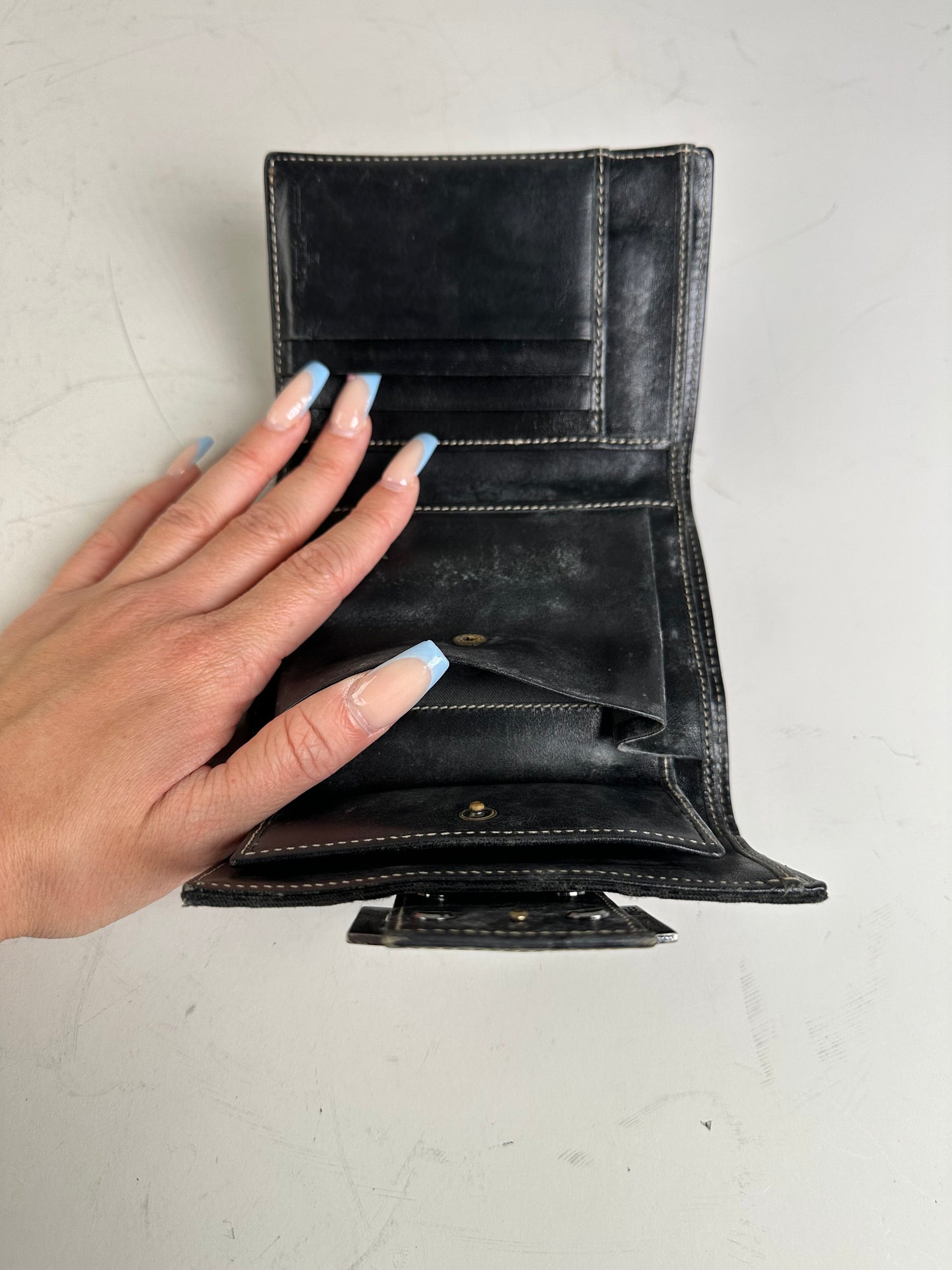 Vintage Fendi FF Monogram Canvas Wallet Black Silver