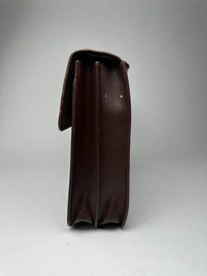 Serviette vintage en cuir et toile Givenchy marron kaki