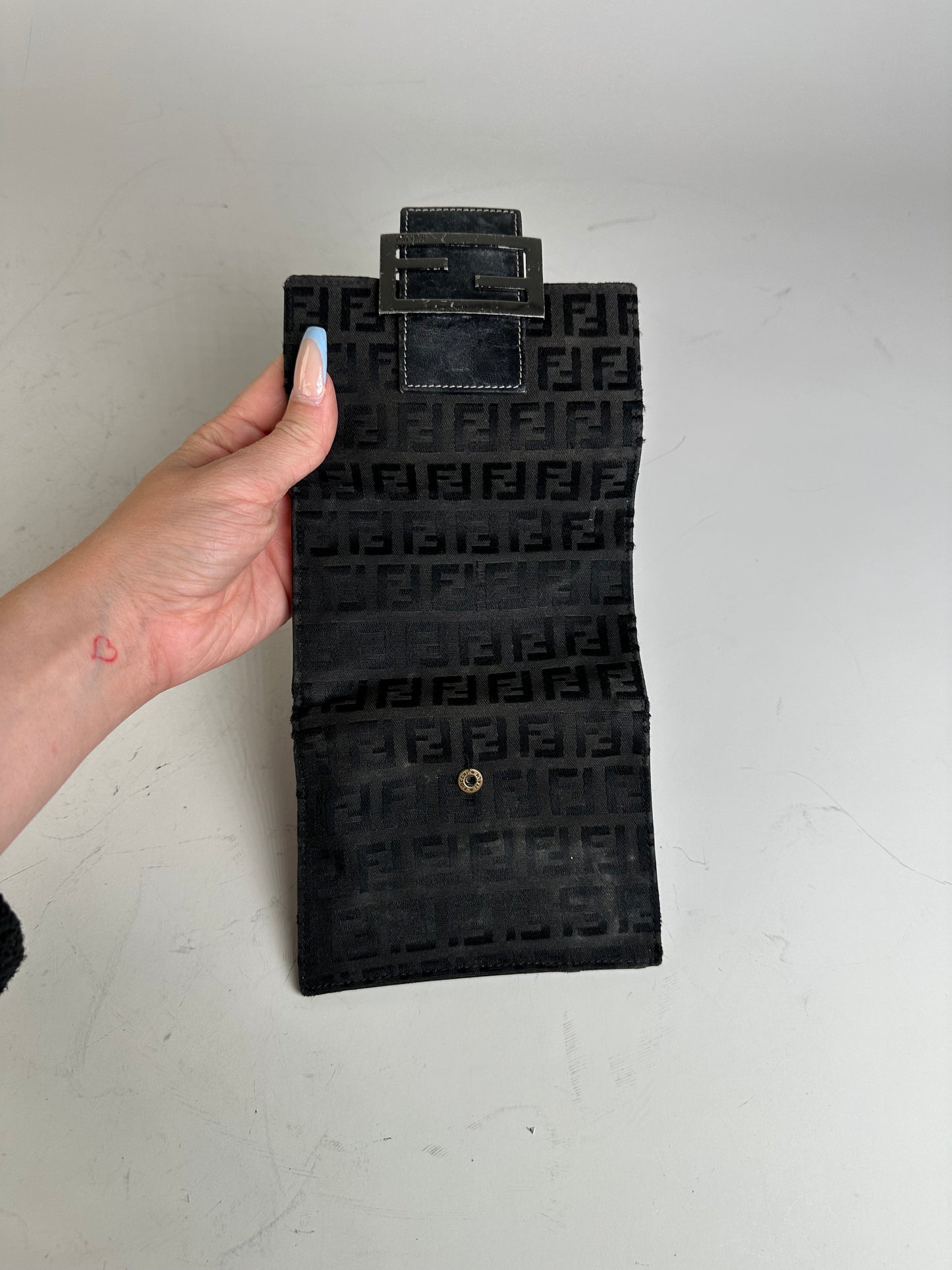 Vintage Fendi FF Monogram Canvas Wallet Black Silver