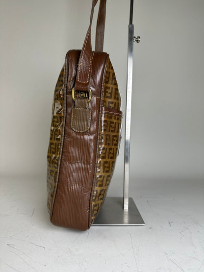 Vintage Fendi FF Monogram Canvas Shoulder Bag Brown Tan