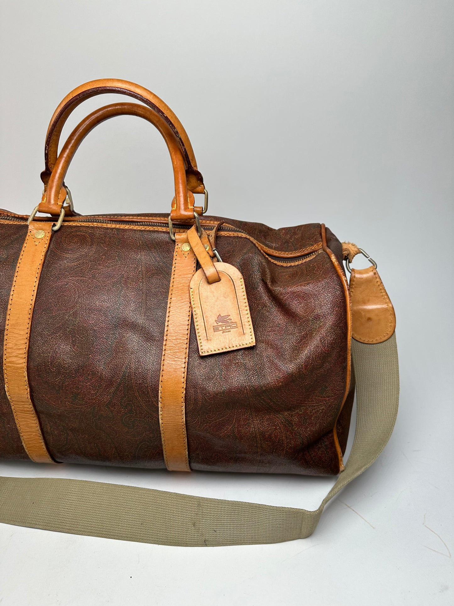 Vintage Etro Paisley Leather 2Way Duffel Bag