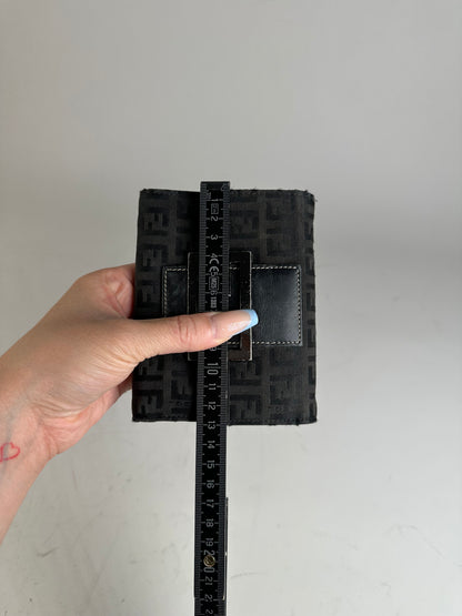Vintage Fendi FF Monogram Canvas Wallet Black Silver