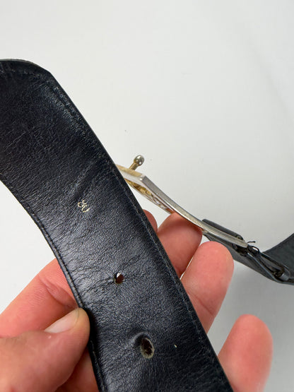 Vintage Celine Leather Belt Black Gold Buckle