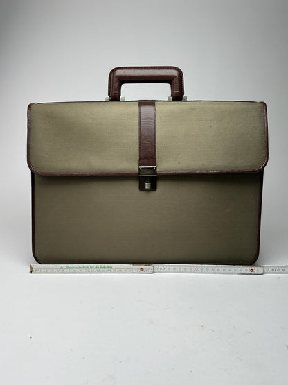 Serviette vintage en cuir et toile Givenchy marron kaki