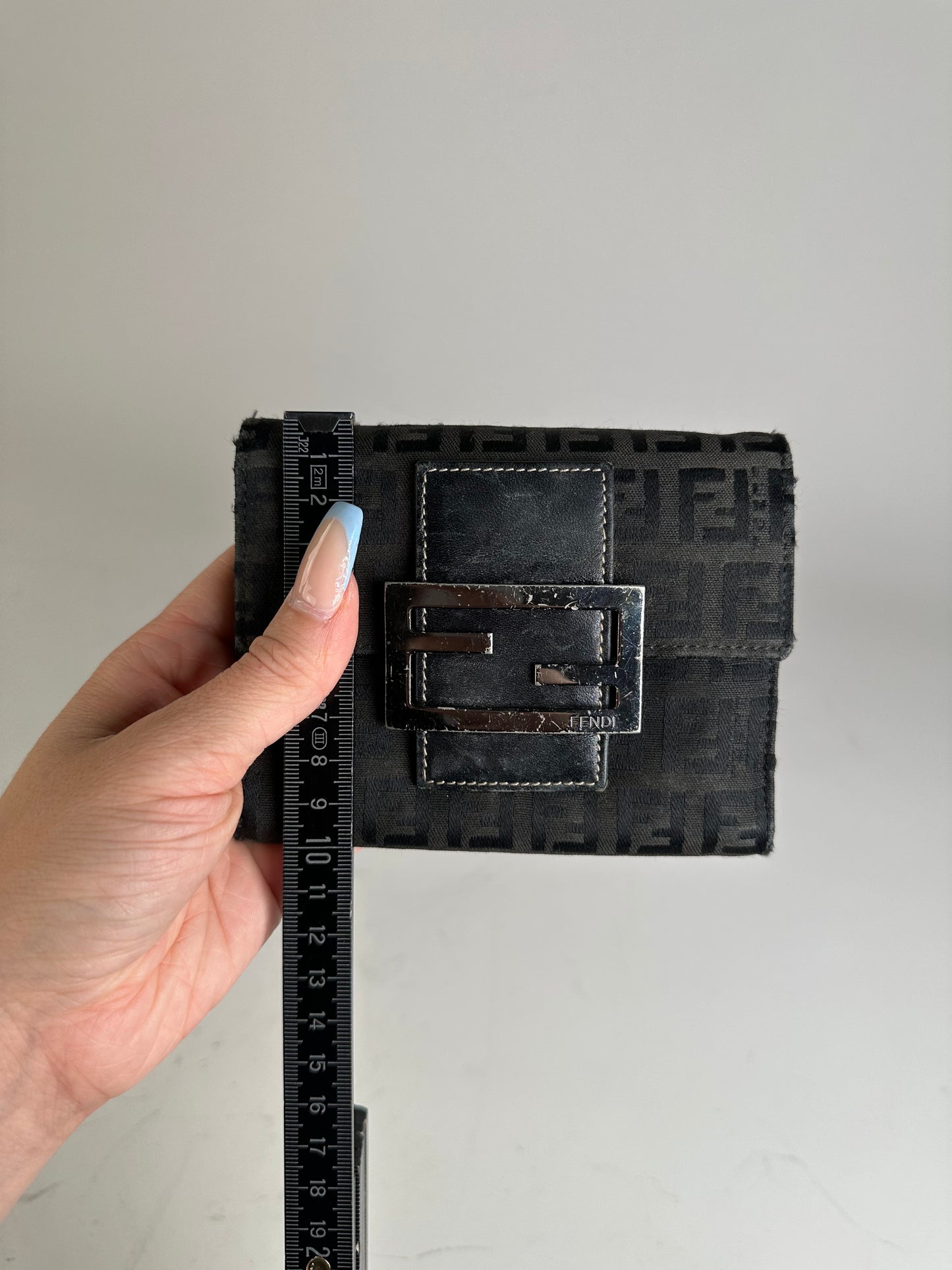 Vintage Fendi FF Monogram Canvas Wallet Black Silver