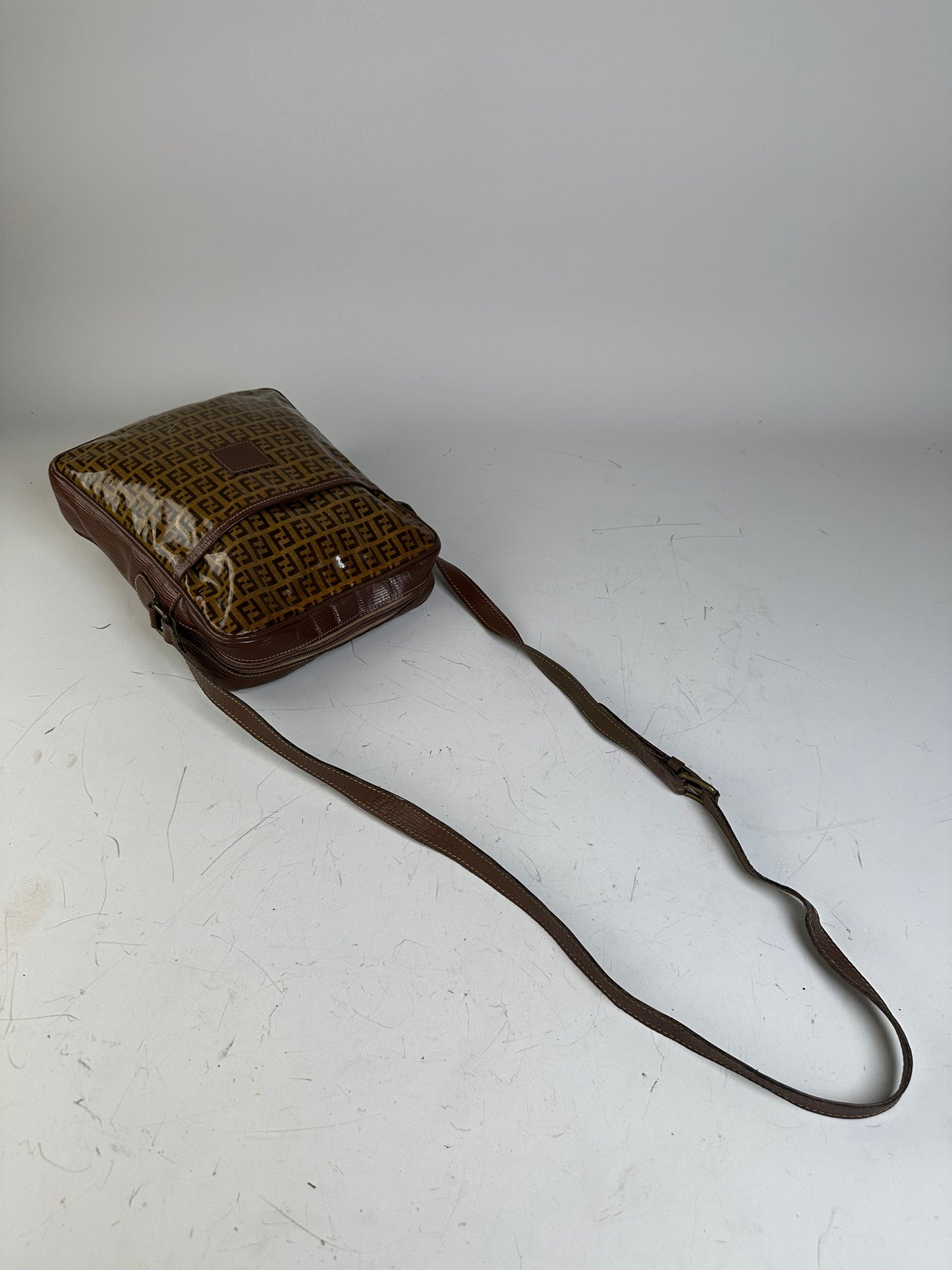 Vintage Fendi FF Monogram Canvas Shoulder Bag Brown Tan