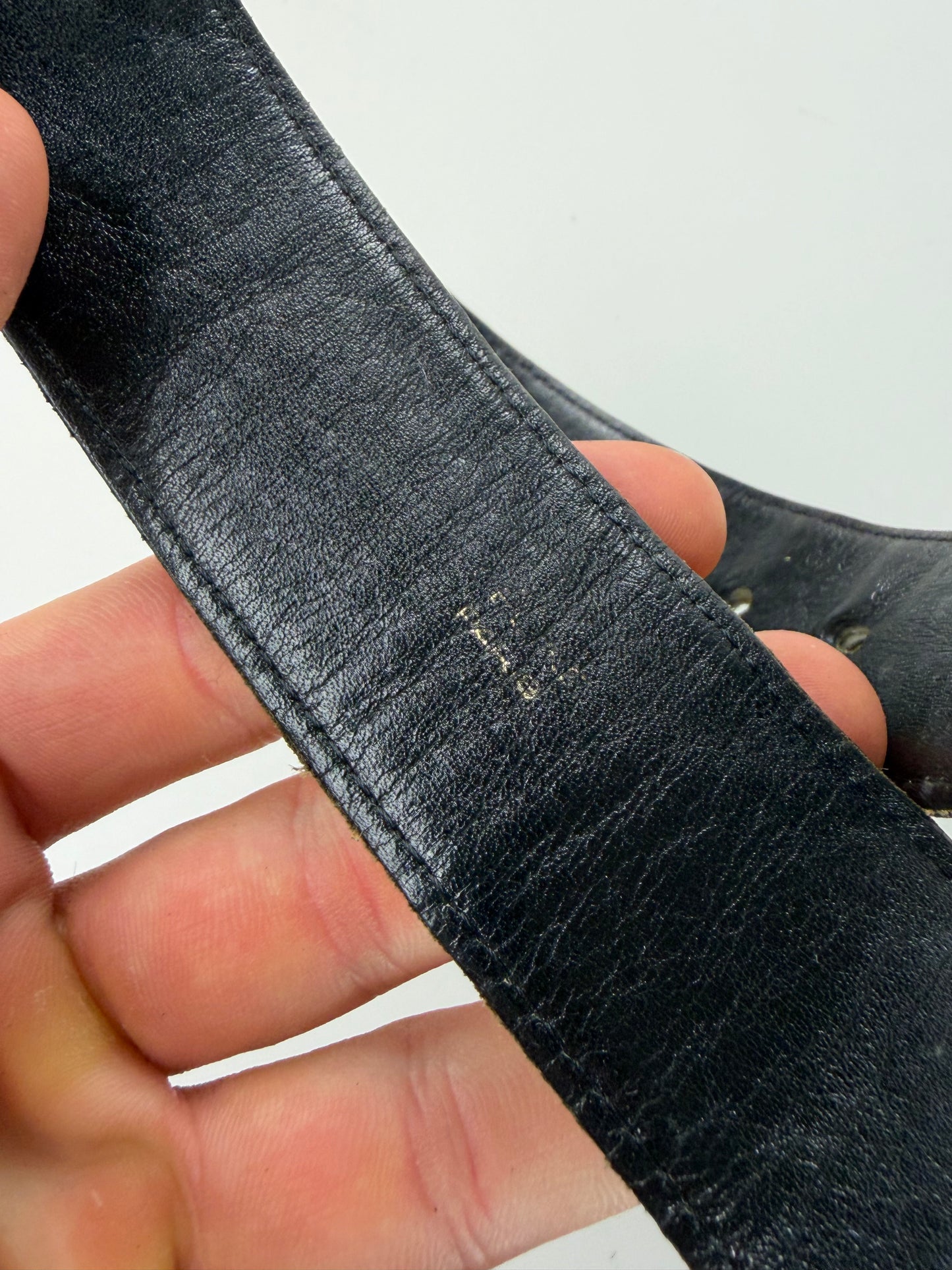 Vintage Celine Leather Belt Black Gold Buckle
