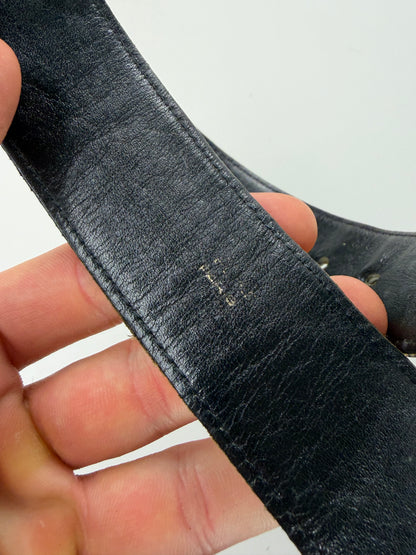 Vintage Celine Leather Belt Black Gold Buckle
