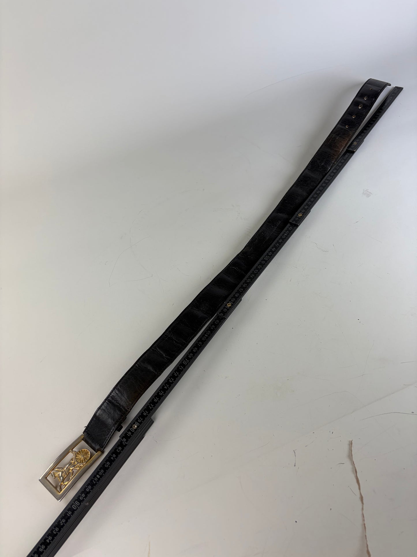 Vintage Celine Leather Belt Black Gold Buckle