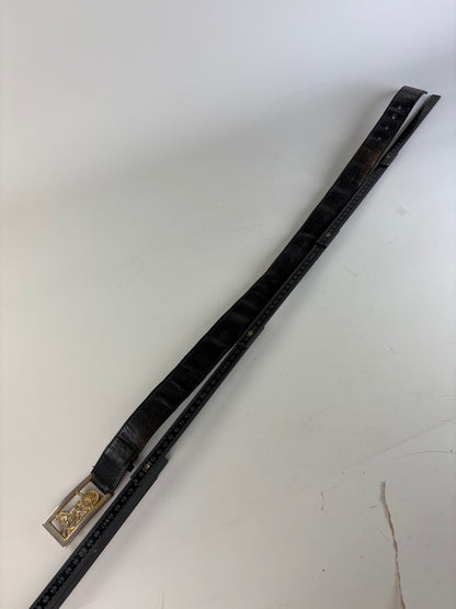 Vintage Celine Leather Belt Black Gold Buckle