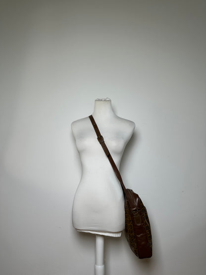 Vintage Fendi FF Monogram Canvas Shoulder Bag Brown Tan