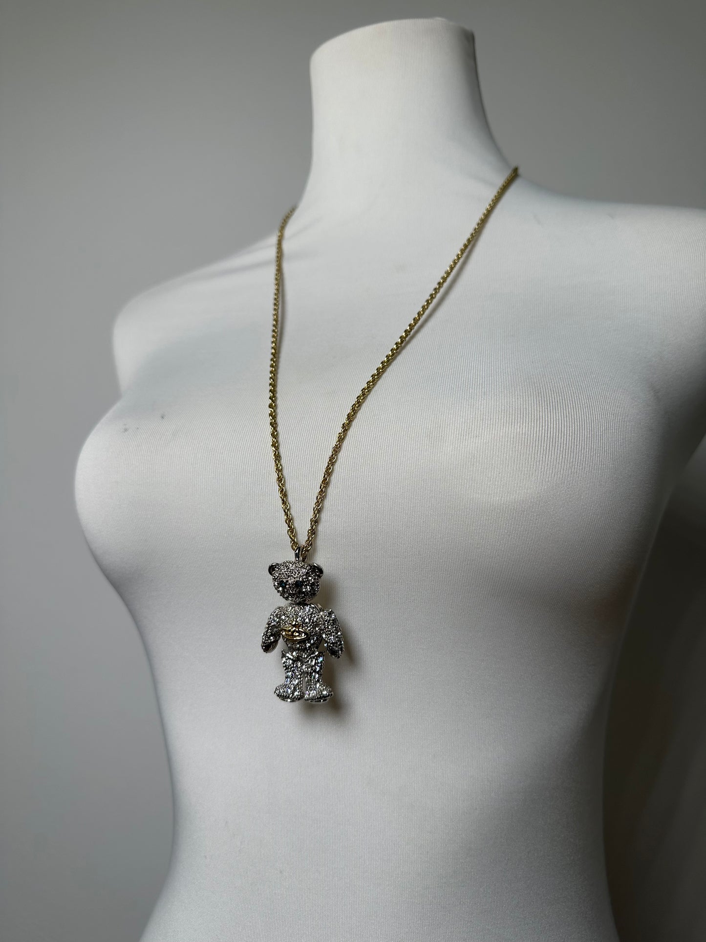 Vintage Vivienne Westwood Teddy Bear Necklace Gold Silver