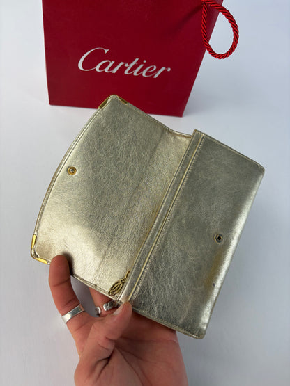 Vintage Cartier Metallic Leather Bifold Wallet Late 1990s Silver Gold