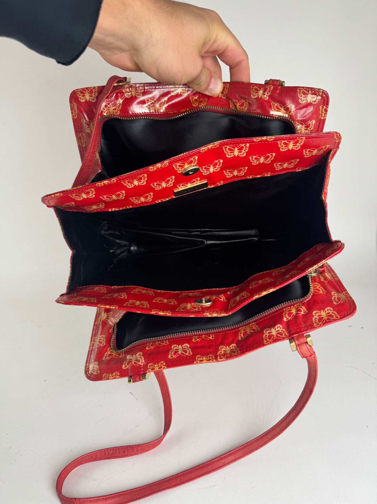 Vintage Balenciaga Leather Butterfly Monogram Handbag Red Yellow