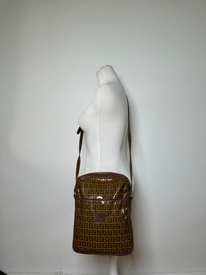 Vintage Fendi FF Monogram Canvas Shoulder Bag Brown Tan