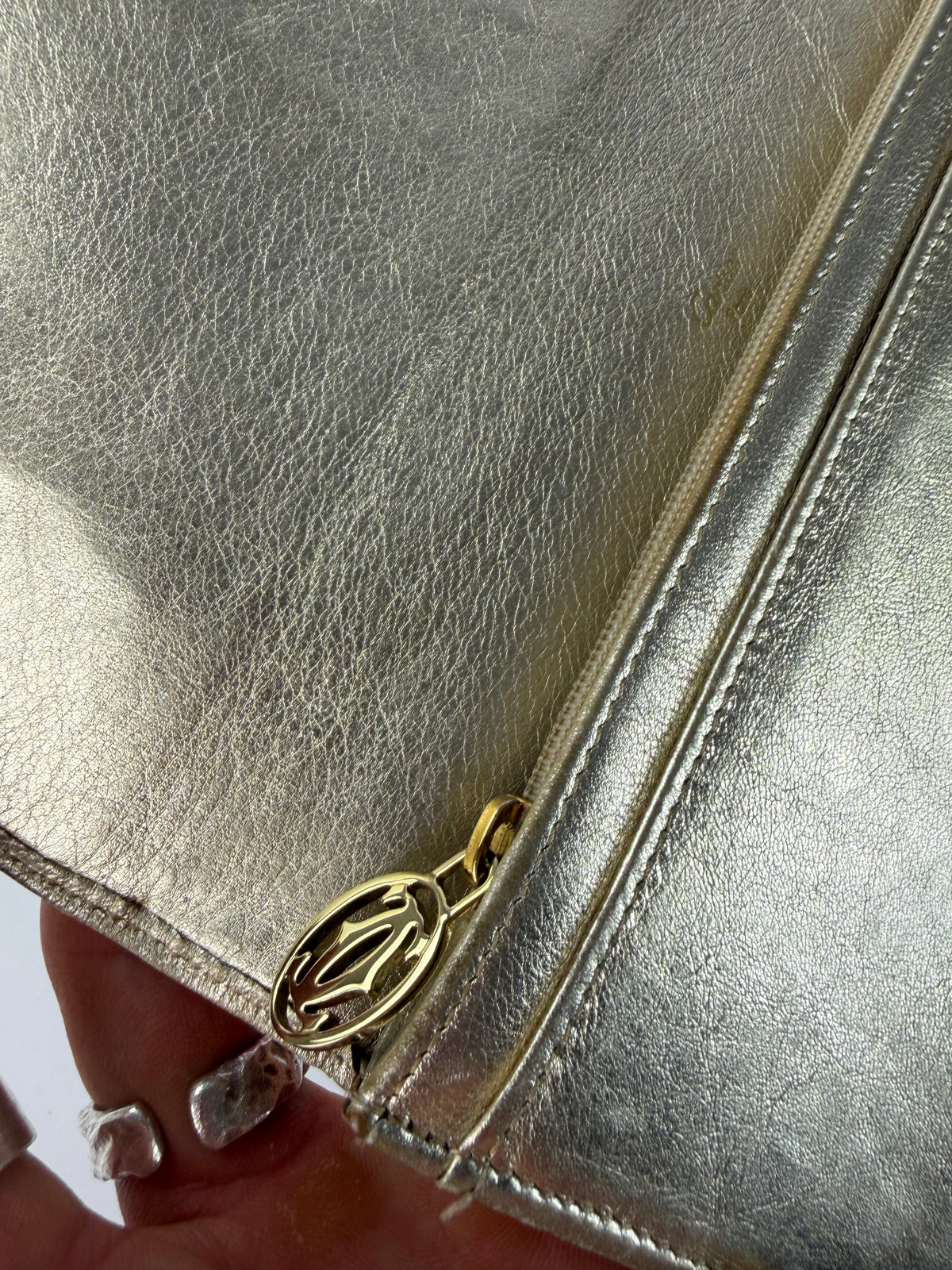 Vintage Cartier Metallic Leather Bifold Wallet Late 1990s Silver Gold
