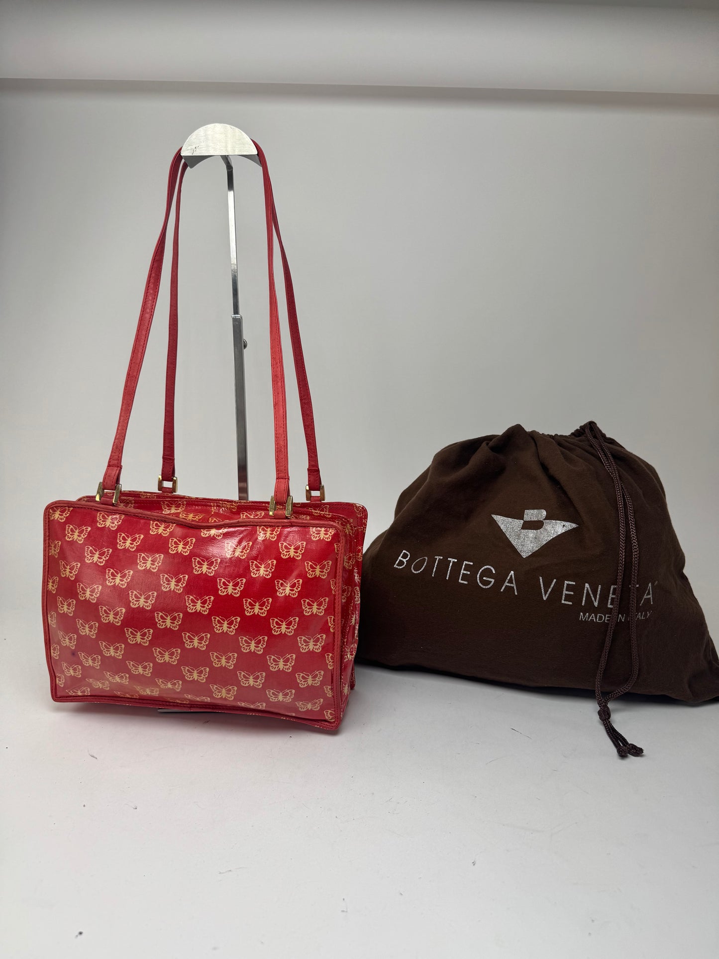 Vintage Balenciaga Leather Butterfly Monogram Handbag Red Yellow