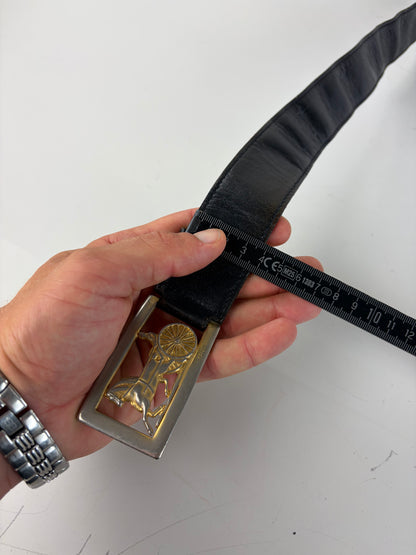 Vintage Celine Leather Belt Black Gold Buckle