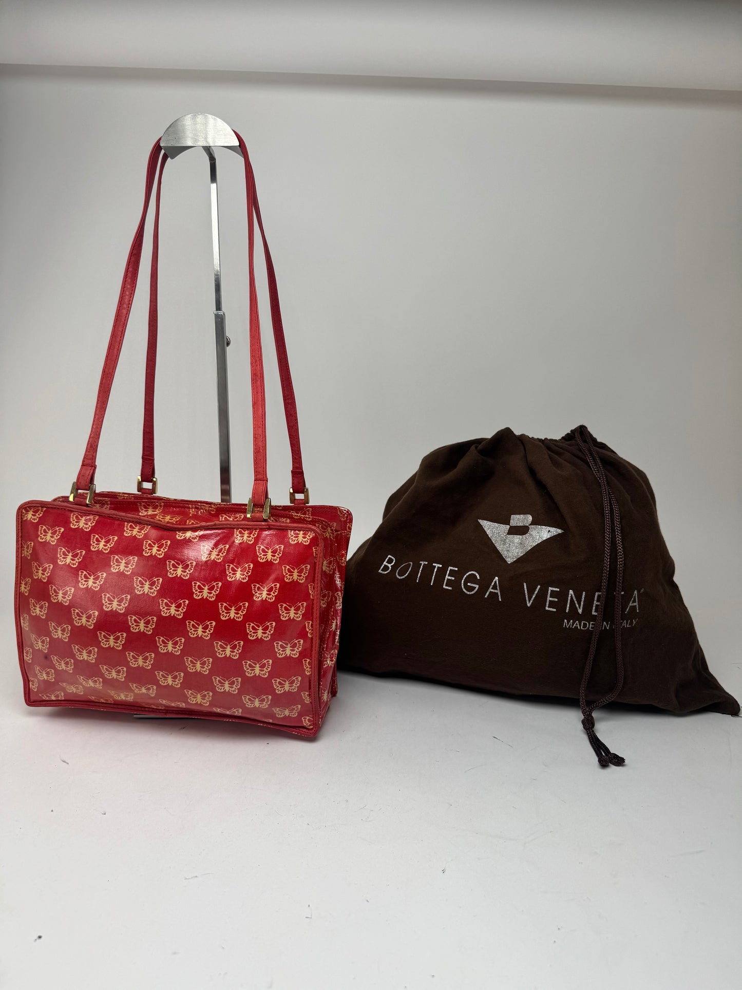 Vintage Balenciaga Leather Butterfly Monogram Handbag Red Yellow