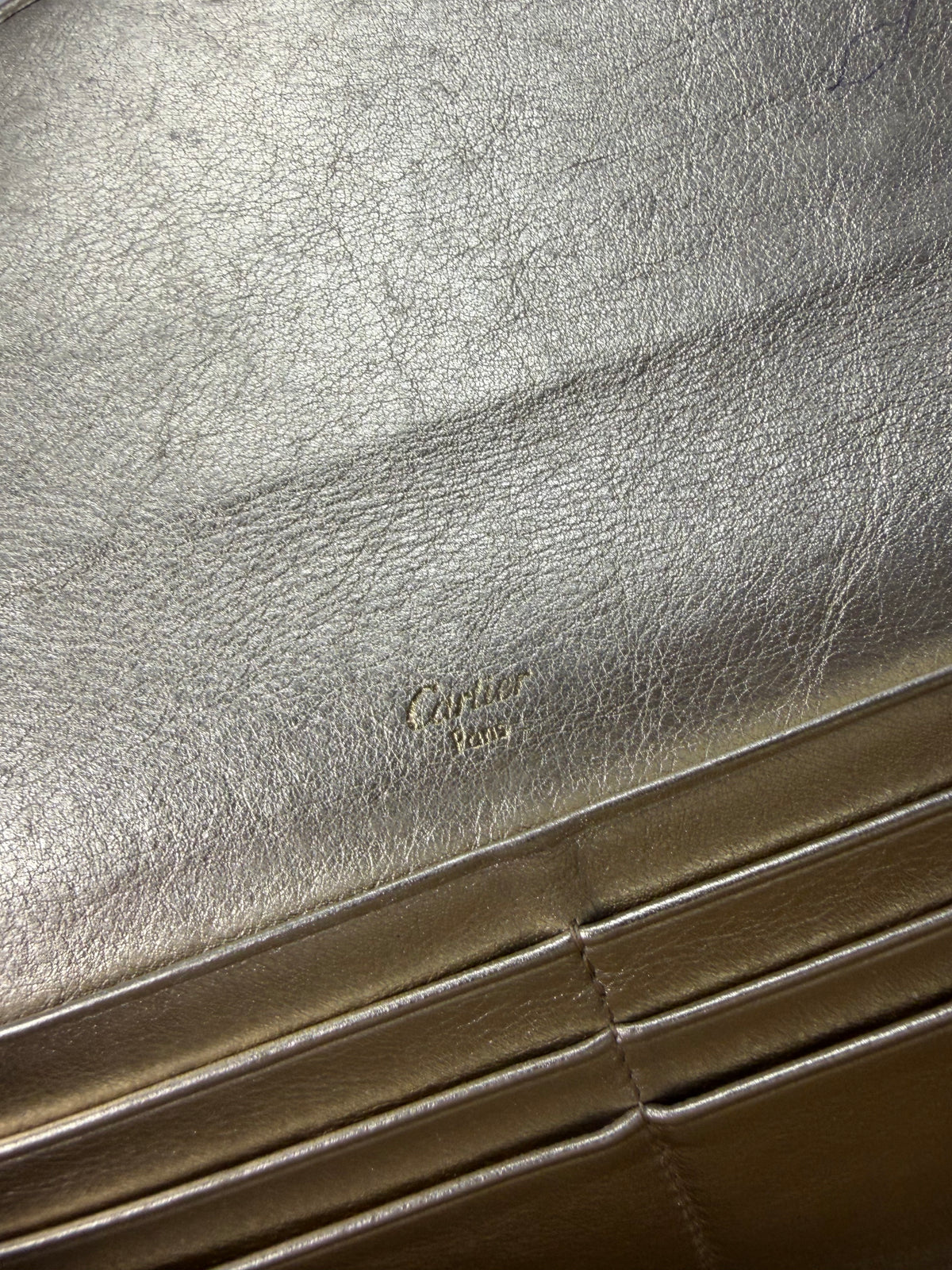 Vintage Cartier Metallic Leather Bifold Wallet Late 1990s Silver Gold