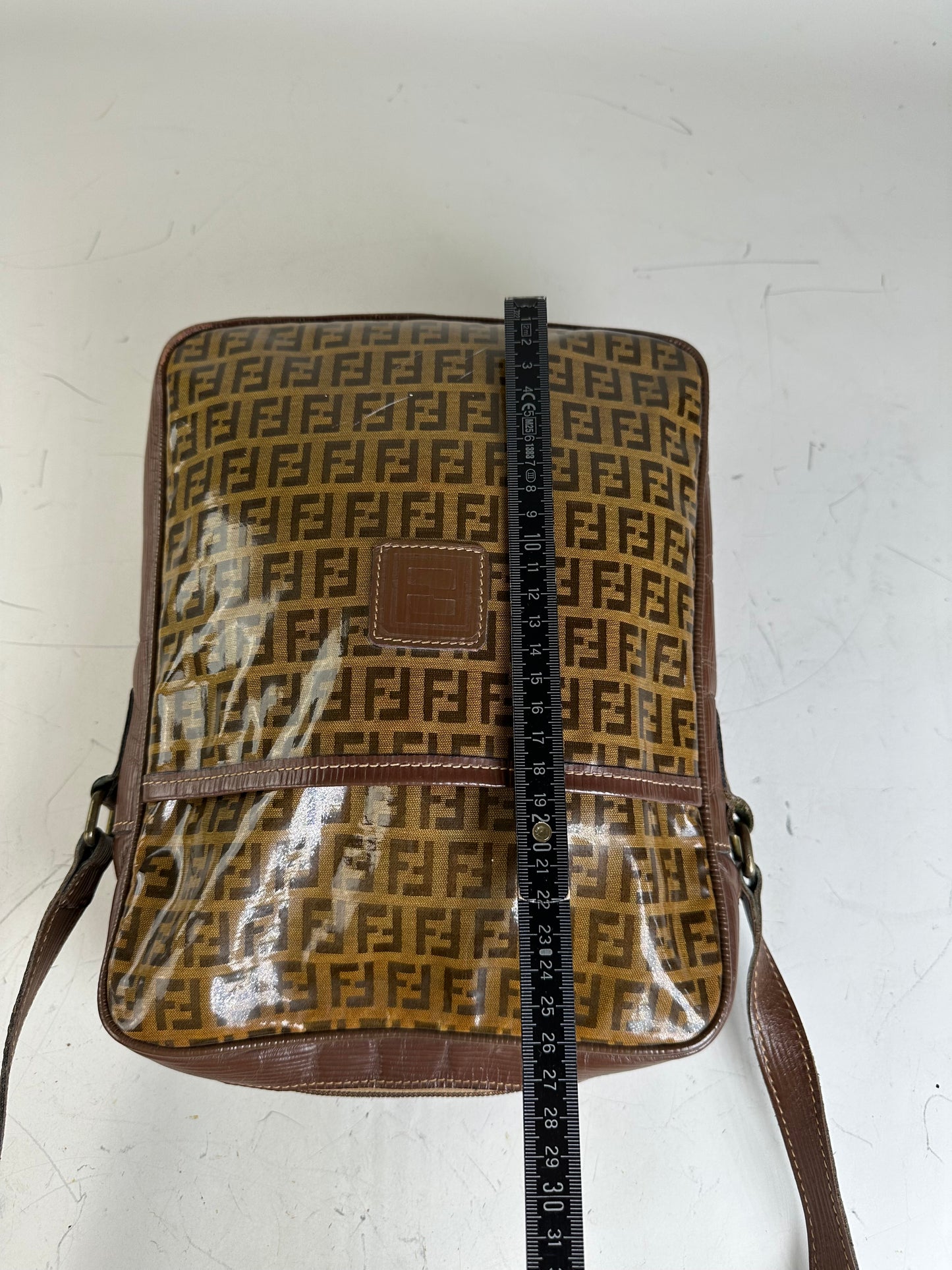 Vintage Fendi FF Monogram Canvas Shoulder Bag Brown Tan