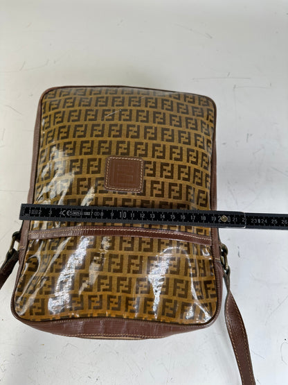 Vintage Fendi FF Monogram Canvas Shoulder Bag Brown Tan