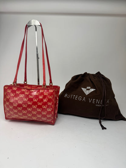 Vintage Balenciaga Leather Butterfly Monogram Handbag Red Yellow