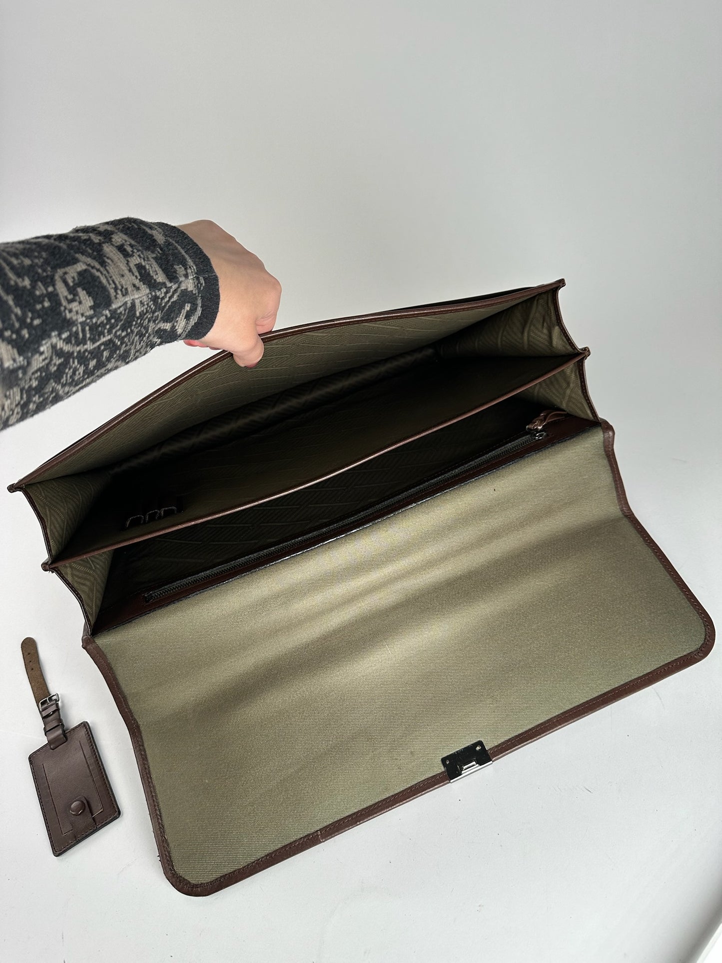 Serviette vintage en cuir et toile Givenchy marron kaki