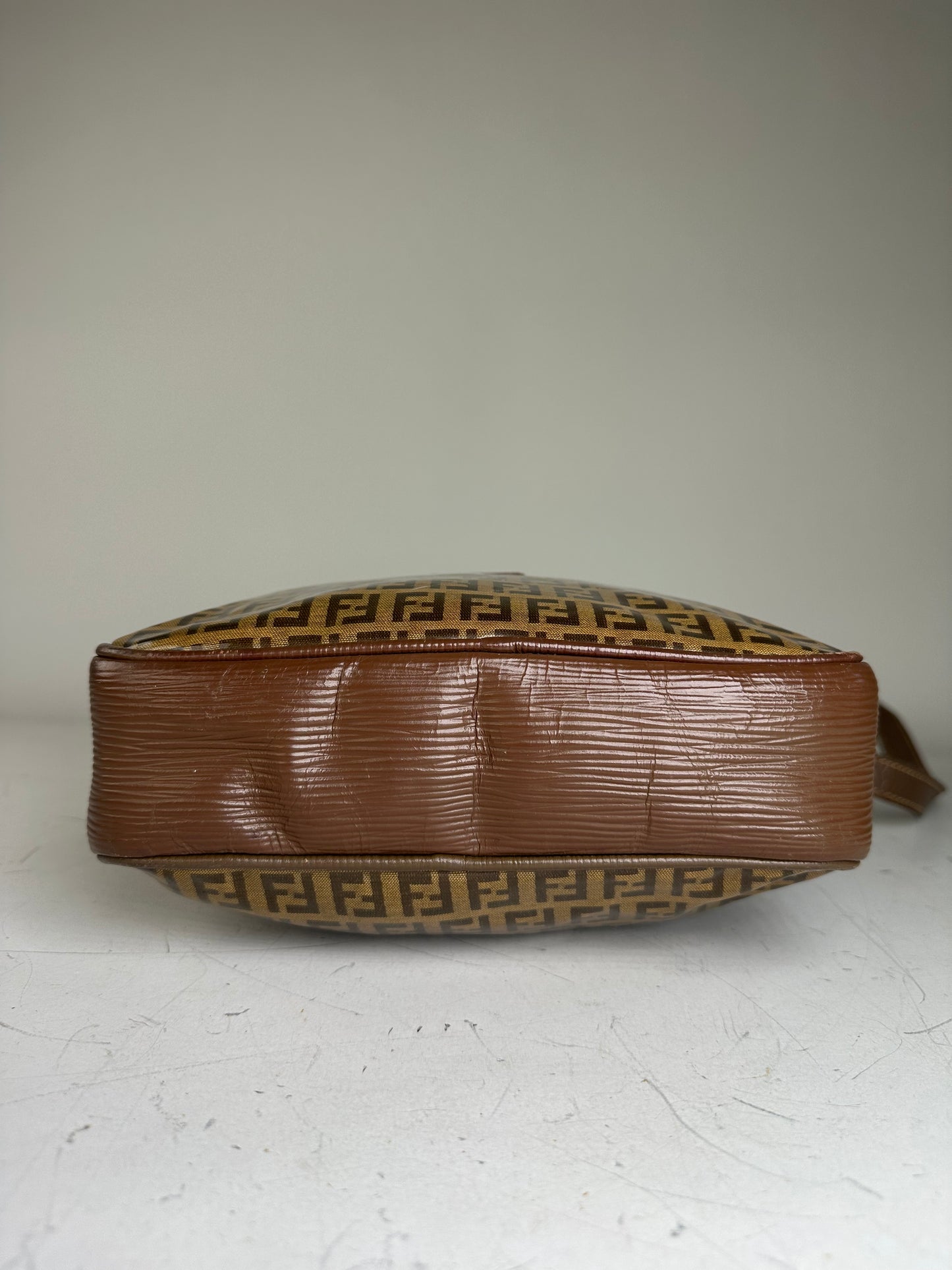 Vintage Fendi FF Monogram Canvas Shoulder Bag Brown Tan