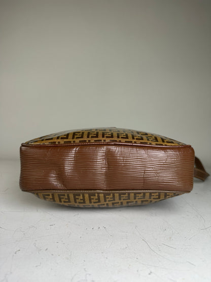 Vintage Fendi FF Monogram Canvas Shoulder Bag Brown Tan